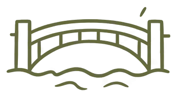 A hand-drawn illustration of an arched footbridge crossing water
