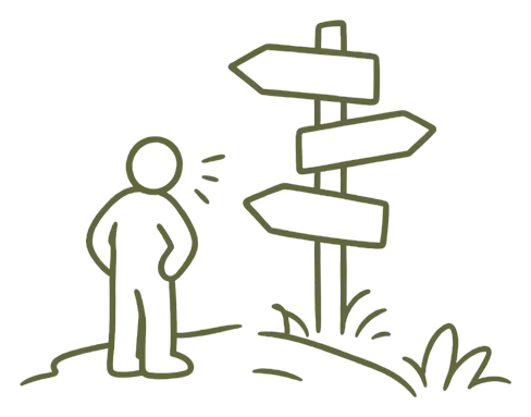 A figure standing at a signpost, unsure which way to go