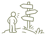 A figure standing at a signpost, unsure which way to go