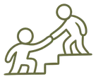 A hand-drawn illustration of one figure helping another up a set of stairs