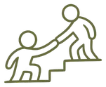 A hand-drawn illustration of one figure helping another up a set of stairs