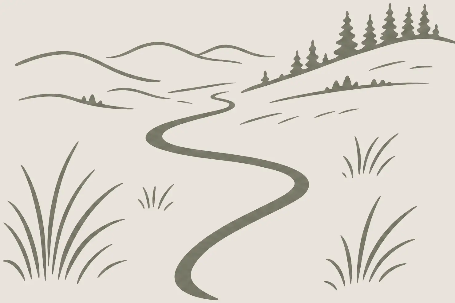Hand-drawn trail winding through open hills