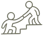 A hand-drawn illustration of one figure helping another up a set of stairs