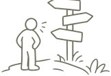 A figure standing at a signpost, unsure which way to go