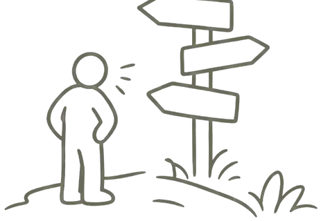 A figure standing at a signpost, unsure which way to go
