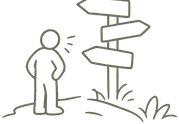 A figure standing at a signpost, unsure which way to go