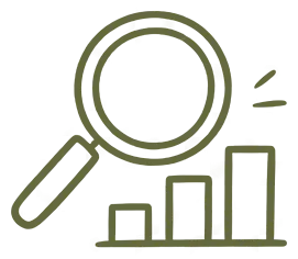 A hand-drawn illustration of a magnifying glass held over a rising bar chart