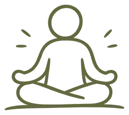 A hand-drawn illustration of a figure sitting cross-legged in a meditation pose