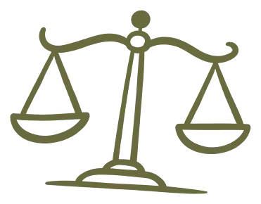A hand-drawn illustration of a balance scale with its two pans unevenly weighted