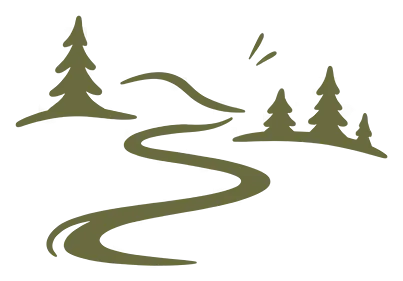A hand-drawn illustration of a long path winding back through trees into the distance
